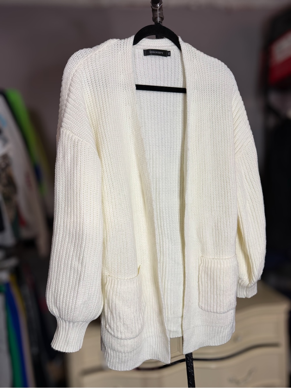 Amazon Cream Open-Front Ribbed Cardigan